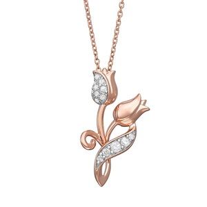 1/6 Carat T.W. Diamond Double Rose Pendant Necklace, Rose Gold